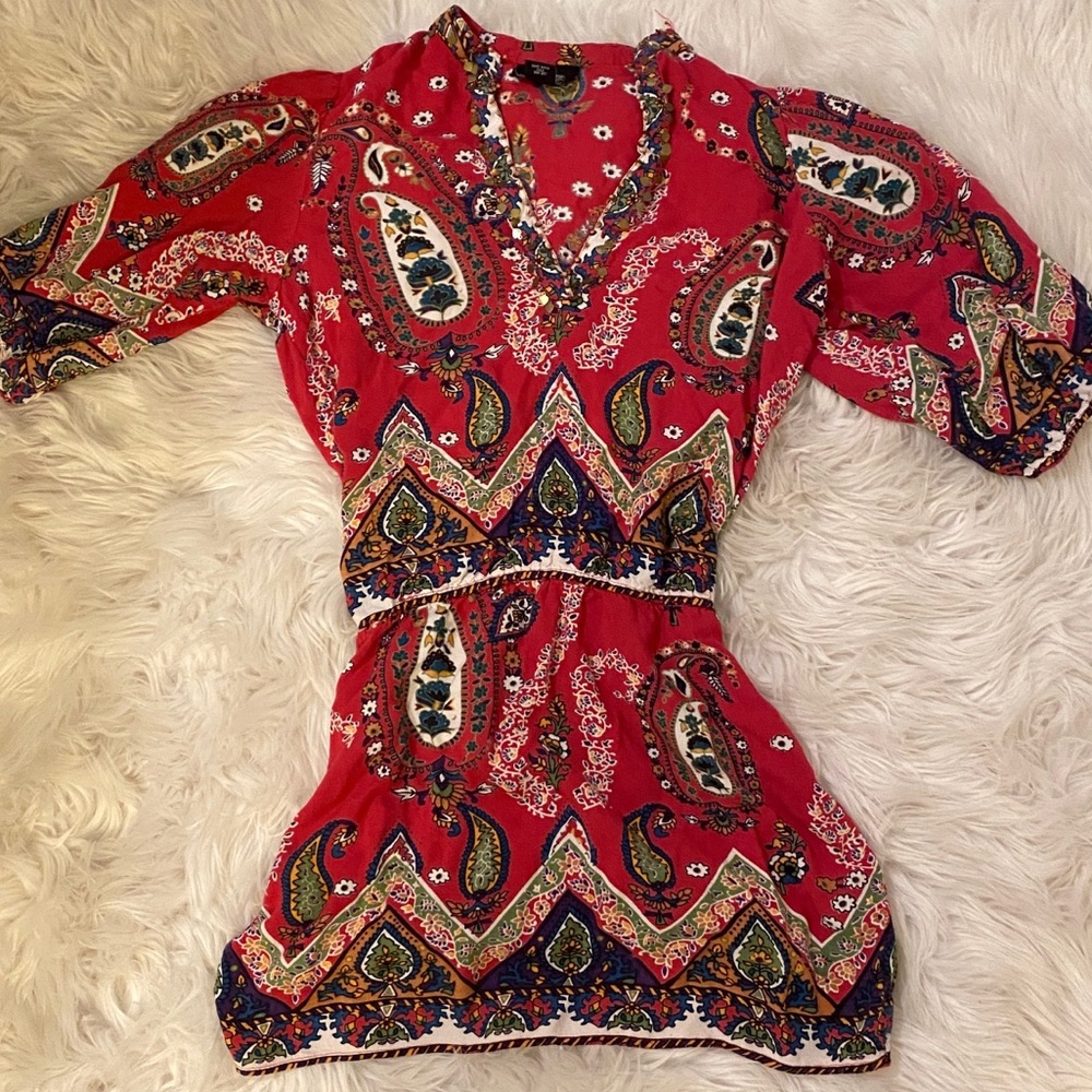 Angie Multicolor Paisley Boho Tunic Top Sun Dress